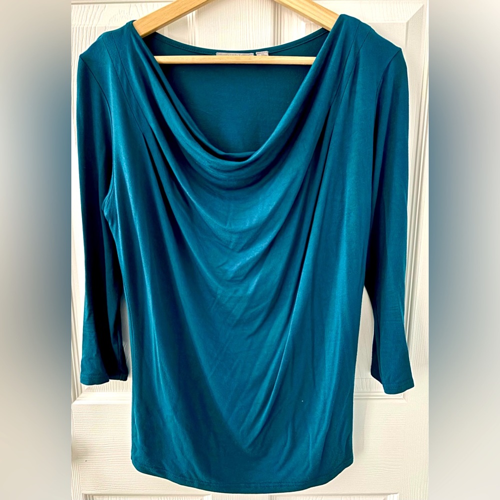 Pure Collection Teal Draped Neck Top